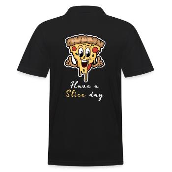 Have A Slice Day - Happy Pizza Slice - Men's Polo Shirt - black - Back - Kai (181cm)