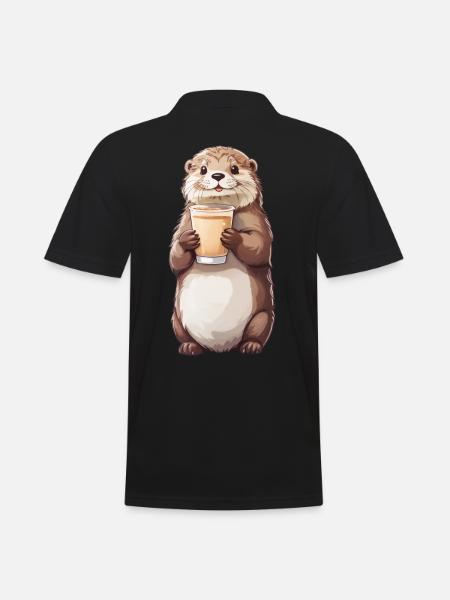 Otter Latte Lover Coffee Design - Men's Polo Shirt - black