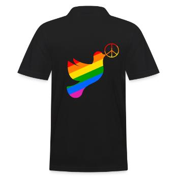 Friedenstaube in regenbogenfarben mit Peacezeichen - Männer Poloshirt - Schwarz - Hinten - Kai (181cm)