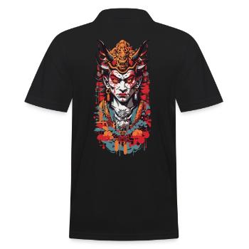 Oni Demon Anime Style Retro Aesthetic Design - Men's Polo Shirt - black - Back - Kai (181cm)