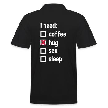 I need coffee, hug, sex, sleep (Ankreuzfelder) - Männer Poloshirt - Schwarz - Hinten - Kai (181cm)