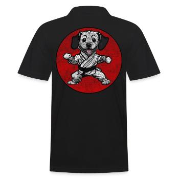 Used-look Hund in Karate Anzug Judo - Männer Poloshirt - Schwarz - Hinten - Kai (181cm)