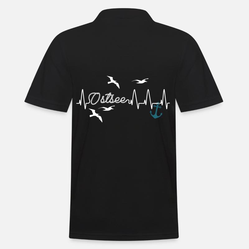Ostseeliebe Heartbeat Anker + Möven - Männer Poloshirt - Schwarz