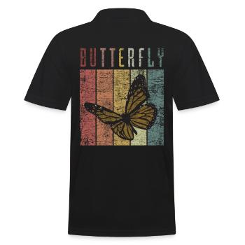 Retro Butterfly Schmetterling - Männer Poloshirt - Schwarz - Hinten - Kai (181cm)