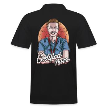 Krankenschwester - Männer Poloshirt - Schwarz - Hinten - Kai (181cm)