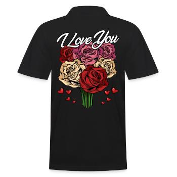 I Love You | Roses Declaration of Love Hearts Gift - Men's Polo Shirt - black - Back - Kai (181cm)