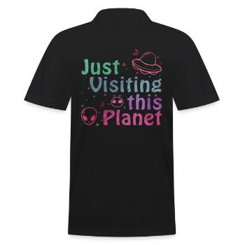 Just Visiting This Planet | Alien Ufo Geschenkidee - Männer Poloshirt - Schwarz - Hinten - Kai (181cm)