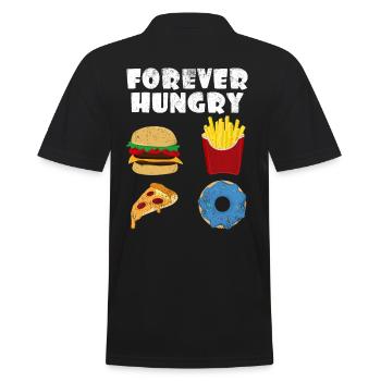 Forever Hungry | Hamburger Pommes Donut Geschenk - Männer Poloshirt - Schwarz - Hinten - Kai (181cm)