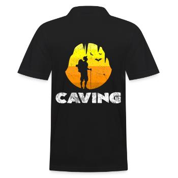 Vintage Retro Style Caving Silhouette Gift Idea - Men's Polo Shirt - black - Back - Kai (181cm)
