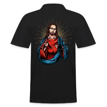 Jesus Christus - Männer Poloshirt - Schwarz - Hinten - Kai (181cm)