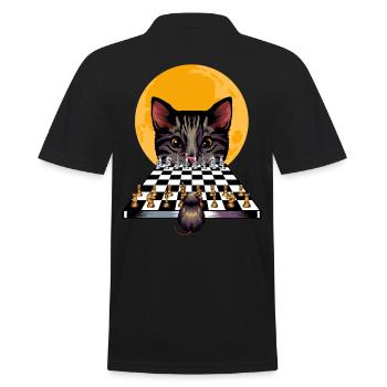 Katze Maus Schachspiel Cool Schachzug Geschenkidee - Männer Poloshirt - Schwarz - Hinten - Kai (181cm)