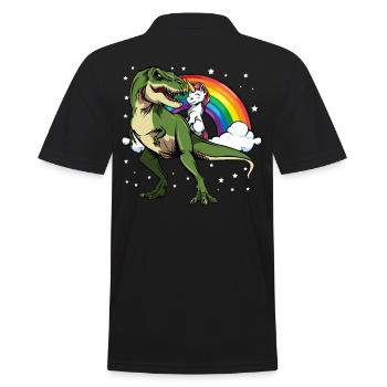 Einhorn T-Rex Regenbogen Sterne Fabeltier Geschenk - Männer Poloshirt - Schwarz - Hinten - Kai (181cm)
