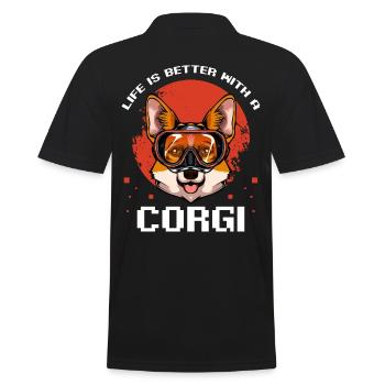 Welsh Corgi - Men's Polo Shirt - black - Back - Kai (181cm)