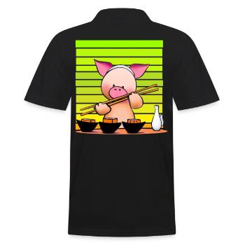 Pork tries sushi with chopsticks - Men's Polo Shirt - black - Back - Kai (181cm)