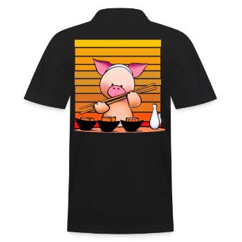 Pork tries sushi with chopsticks - Men's Polo Shirt - black - Back - Kai (181cm)