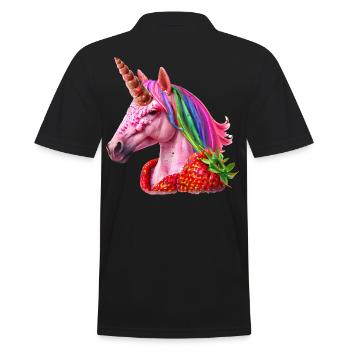 Strawberry Unicorn Design - Men's Polo Shirt - black - Back - Kai (181cm)