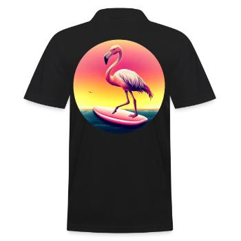 Surfing flamingo in sunset - Men's Polo Shirt - black - Back - Kai (181cm)