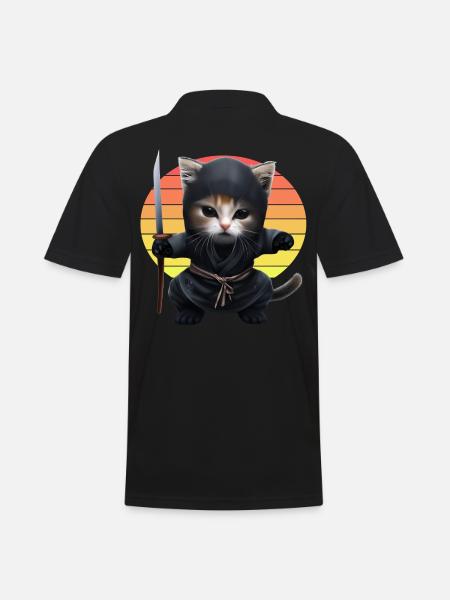 Ninja Cat Sunset - Men's Polo Shirt - black