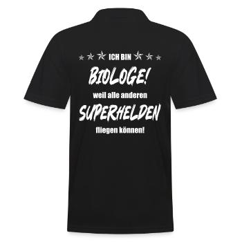 Ich bin Biologe weil alle anderen Superhelden... - Männer Poloshirt - Schwarz - Hinten - Kai (181cm)