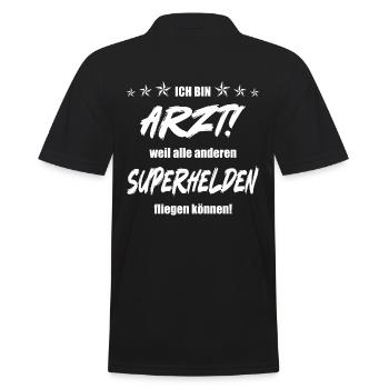 Ich bin Arzt weil alle anderen Superhelden... - Männer Poloshirt - Schwarz - Hinten - Kai (181cm)