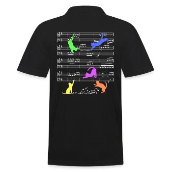 Spielende Katzen auf Notenlinien Katze Musik - Männer Poloshirt - Schwarz - Hinten - Kai (181cm)