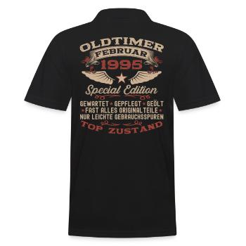 Oldtimer Februar Jahrgang 1995 Mann 28. Geburtstag - Männer Poloshirt - Schwarz - Hinten - Kai (181cm)