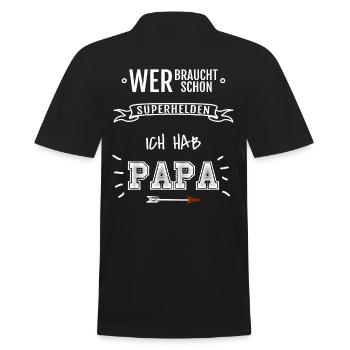 Wer braucht Superhelden | Vatertag Geschenk - Männer Poloshirt - Schwarz - Hinten - Kai (181cm)