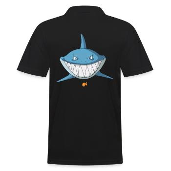 Hai Comic grinst - Fun - Männer Poloshirt - Schwarz - Hinten - Kai (181cm)