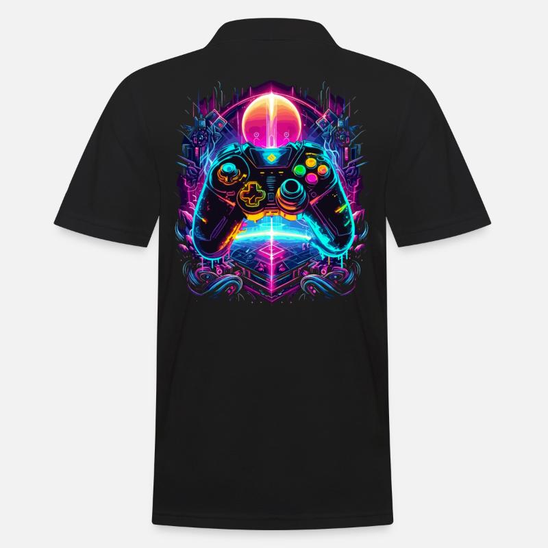 Vibrant Cyberpunk Retro Gaming Controller - Men's Polo Shirt - black