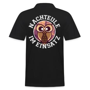 Nachteule im Einsatz Nachtdienst Eule - Männer Poloshirt - Schwarz - Hinten - Kai (181cm)