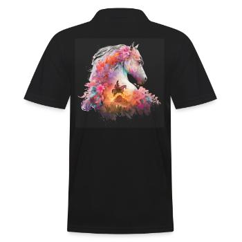 Pferd Blumen Reiter Western Wildpferd Berge - Männer Poloshirt - Schwarz - Hinten - Kai (181cm)