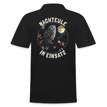 Nachteule im Einsatz Eule Vollmond Nachtdienst - Männer Poloshirt - Schwarz - Hinten - Kai (181cm)