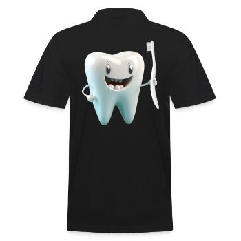 Happy Smiling Molar molar molar with toothbrush - Men's Polo Shirt - black - Back - Kai (181cm)