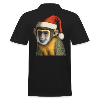 Totenkopfaffe mit Weihnachtsmütze Affe Weihnachten - Männer Poloshirt - Schwarz - Hinten - Kai (181cm)