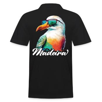 Madeira Urlaub coole bunte Möwe mit Sonnenbrille - Männer Poloshirt - Schwarz - Hinten - Kai (181cm)