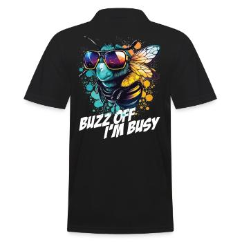 Hummel mit Sonnenbrille Buzz Off I'm Busy - Männer Poloshirt - Schwarz - Hinten - Kai (181cm)