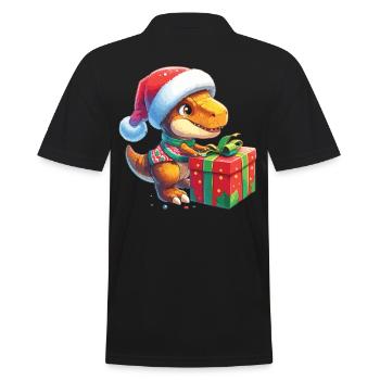 T-Rex Dino Santa Claus unwraps presents - Men's Polo Shirt - black - Back - Kai (181cm)