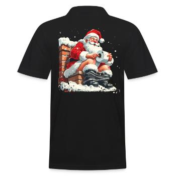 Santa Claus Sitting on Chimney Toilet - Men's Polo Shirt - black - Back - Kai (181cm)