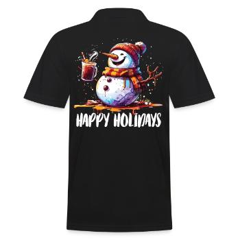Schneemann trinkt Glühwein Happy Holidays - Männer Poloshirt - Schwarz - Hinten - Kai (181cm)
