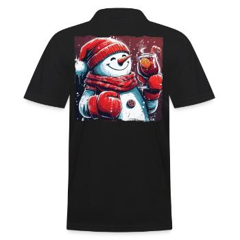 Snowman drinking mulled wine Christmas market - Men's Polo Shirt - black - Back - Kai (181cm)