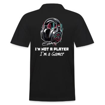I'm not a Player but a Gamer Sprüche Shirt - Männer Poloshirt - Schwarz - Hinten - Kai (181cm)