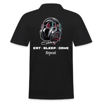 Eat Sleep Game Repeat Gamer Sayings Shirt - Men's Polo Shirt - black - Back - Kai (181cm)