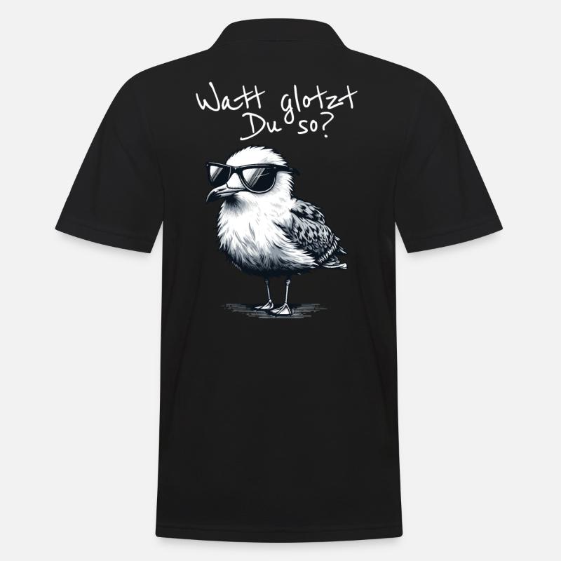 Watt glotzt Du so Möwe Wattwanderung Spruch - Männer Poloshirt - Schwarz