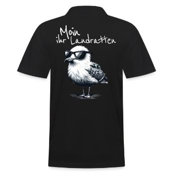 Moin ihr Landratten Lustiger Möwe Spruch - Männer Poloshirt - Schwarz - Hinten - Kai (181cm)