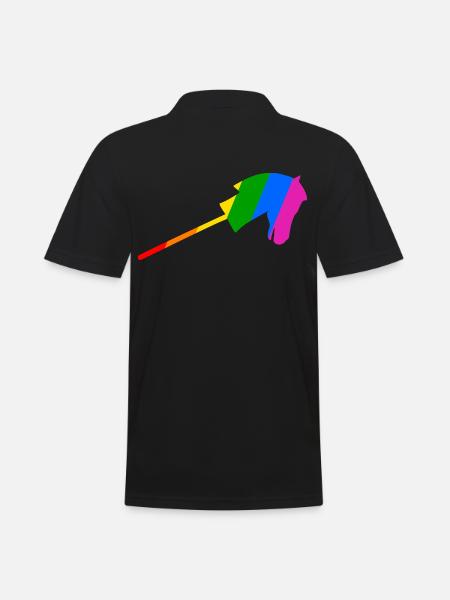 Stockpferdreiten im Regenbogen - Männer Poloshirt - Schwarz