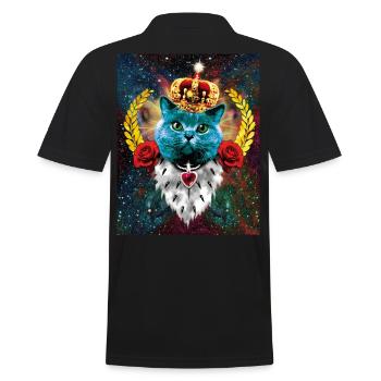 01 Blue Cat King Katze Queen Rosen - Männer Poloshirt - Schwarz - Hinten - Kai (181cm)