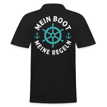 mein boot meine regeln t-shirt bootfahren - Männer Poloshirt - Schwarz - Hinten - Kai (181cm)