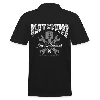 BLUTGRUPPE - EnsZuFuffzsch - 1:50 Ostalgie DDR - Männer Poloshirt - Schwarz - Hinten - Kai (181cm)
