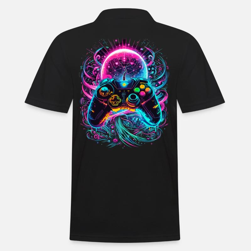 Synthwave Cyberpunk Gaming Controller - Männer Poloshirt - Schwarz