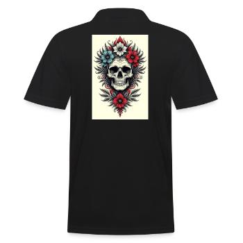 Flower Skull Tattoo Style - Men's Polo Shirt - black - Back - Kai (181cm)